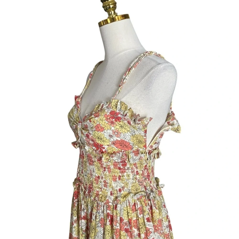 ASOS Floral Cotton Spaghetti Strap Cutout Ruffled Flowy Maxi Sundress Size 6